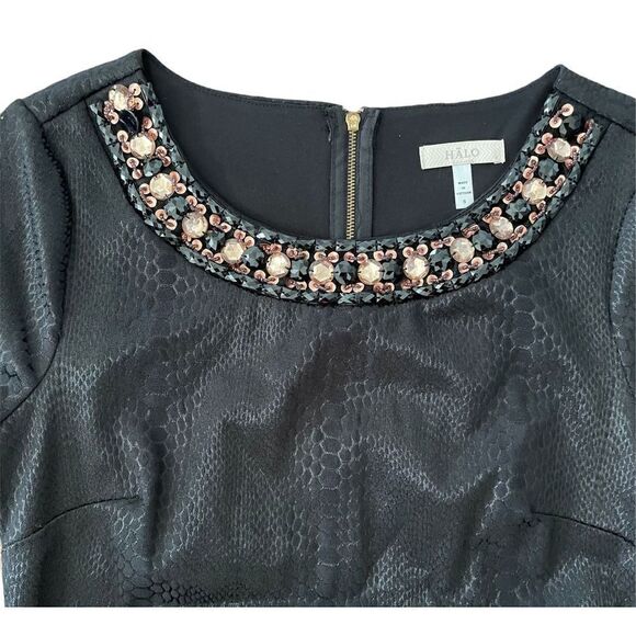 HALO Black Snakeskin Cocktail Semi Formal Mini Short Dress Women’s Size Small - Picture 2 of 5